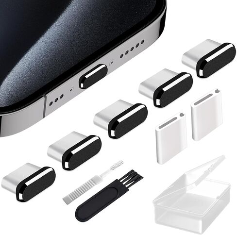 غطاء منفذ شحن USB C مضاد للغبار من النوع C، غطاء حماية شاحن 5 عبوات مع فرشاة تنظيف متوافقة مع ملحقات iPhone 15 Pro Max Plus S24-S20 Ultra Moto Pixel اللاسلكية (رمادي) in Kuwait