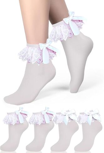 جوارب الكشكش البيضاء مع القوس كاحل الدانتيل جوارب زخرفة الصيف رقيقة coquett in Kuwait
