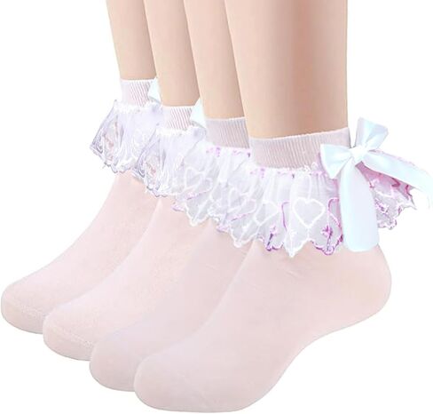 جوارب الكشكش البيضاء مع القوس كاحل الدانتيل جوارب زخرفة الصيف رقيقة coquett in Kuwait