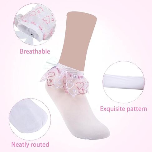 جوارب الكشكش البيضاء مع القوس كاحل الدانتيل جوارب زخرفة الصيف رقيقة coquett in Kuwait