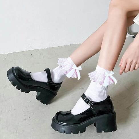 جوارب الكشكش البيضاء مع القوس كاحل الدانتيل جوارب زخرفة الصيف رقيقة coquett in Kuwait