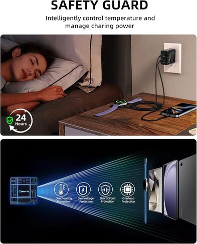 شاحن ساعة سامسونج 2 في 1، شاحن حائط مزدوج المنفذ 5FT 25W، كتلة شحن سريعة متوافقة مع ساعة Galaxy Watch 7/6/6 Classic/5 Pro/5/4 /4 Classic/3/Active2/1، Galaxy S24/S23/22 /21 ملاحظة/Z أضعاف in Kuwait