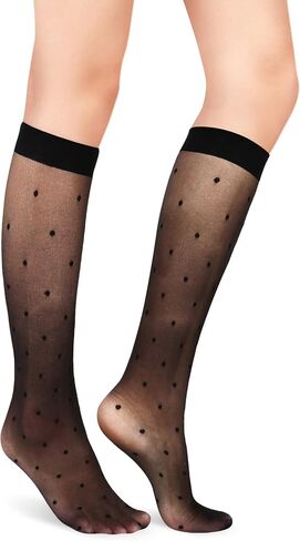 Violet Mist Sexy Lace Knee High Socks for Women Retro Vintage Polka Dot Sheer Knee High Stockings Girls Cute Long Lace Socks in Saudi Arabia