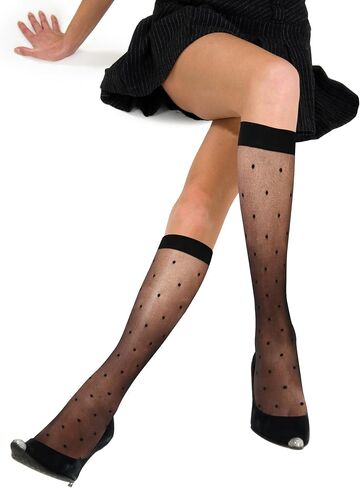 Violet Mist Sexy Lace Knee High Socks for Women Retro Vintage Polka Dot Sheer Knee High Stockings Girls Cute Long Lace Socks in Saudi Arabia
