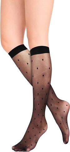 Violet Mist Sexy Lace Knee High Socks for Women Retro Vintage Polka Dot Sheer Knee High Stockings Girls Cute Long Lace Socks in Saudi Arabia