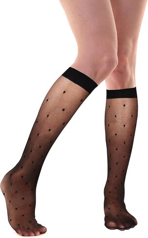Violet Mist Sexy Lace Knee High Socks for Women Retro Vintage Polka Dot Sheer Knee High Stockings Girls Cute Long Lace Socks in Saudi Arabia
