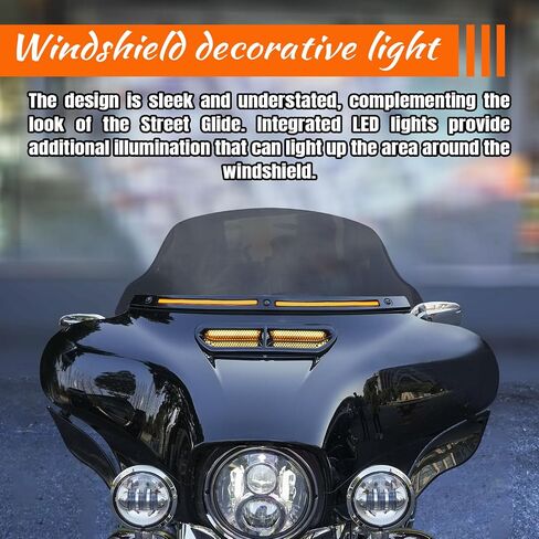 LED الجري إشارة الضوء الزجاجي الزجاجي الزجاج الأمامي ملاءمة لهارلي 2014+Touring Electra Glide Street Glide Ultra Limited (تقليم الزجاج الأمامي الأسود ، إشارة LED/الدوران ، عدسة الدخان) in Kuwait
