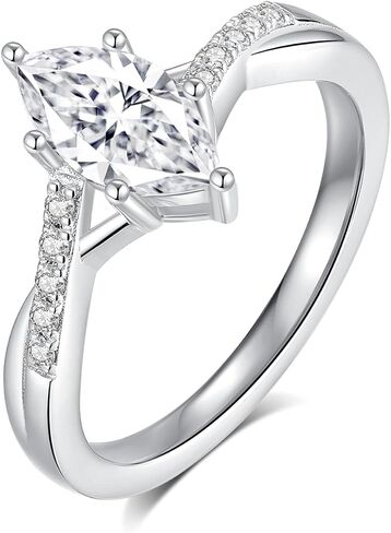 Marquise Cut Moissanite Engagement Ring For Women 18 K White Gold Plated S925 Sterling Silver Modern Ring For Her in Saudi Arabia