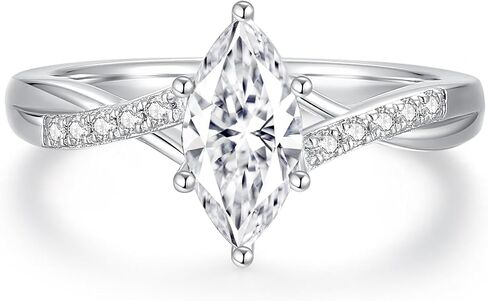 Marquise Cut Moissanite Engagement Ring For Women 18 K White Gold Plated S925 Sterling Silver Modern Ring For Her in Saudi Arabia