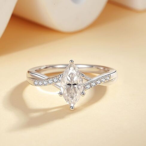Marquise Cut Moissanite Engagement Ring For Women 18 K White Gold Plated S925 Sterling Silver Modern Ring For Her in Saudi Arabia
