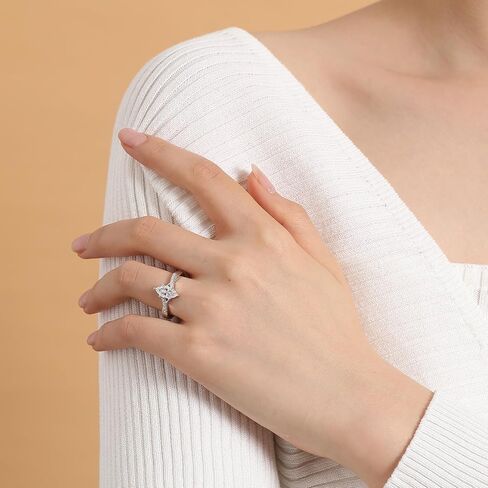 Marquise Cut Moissanite Engagement Ring For Women 18 K White Gold Plated S925 Sterling Silver Modern Ring For Her in Saudi Arabia