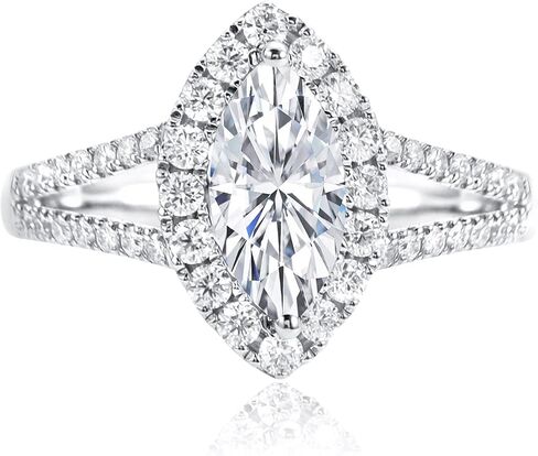 Marquise Cut Moissanite Engagement Ring For Women 18 K White Gold Plated S925 Sterling Silver Modern Ring For Her in Kuwait