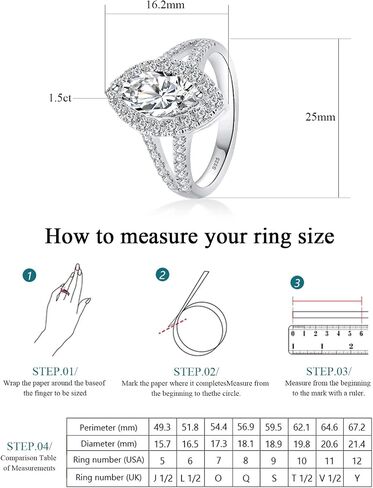 Marquise Cut Moissanite Engagement Ring For Women 18 K White Gold Plated S925 Sterling Silver Modern Ring For Her in Kuwait