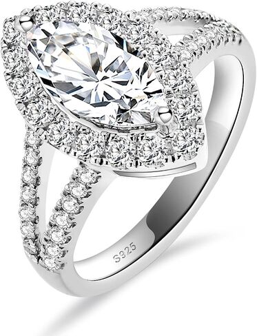 Marquise Cut Moissanite Engagement Ring For Women 18 K White Gold Plated S925 Sterling Silver Modern Ring For Her in Kuwait