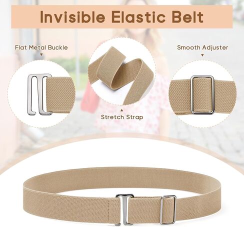 Sightor 2PCS Women No Show Stretch Belt, Adjustable Strap with Flat Buckle, Invisible Elastic Belt for Jeans Pants Dresses in Saudi Arabia