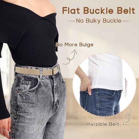 Sightor 2PCS Women No Show Stretch Belt, Adjustable Strap with Flat Buckle, Invisible Elastic Belt for Jeans Pants Dresses in Saudi Arabia
