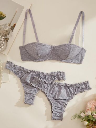 1/2 Cup Cotton Sexy Lingerie Bra and Panty Sets For Women Matching Bralette Sets 3 Piece in Saudi Arabia