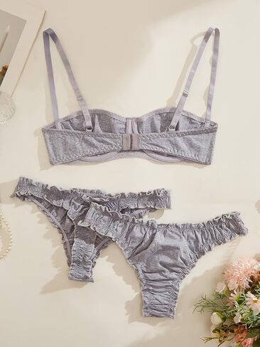 1/2 Cup Cotton Sexy Lingerie Bra and Panty Sets For Women Matching Bralette Sets 3 Piece in Saudi Arabia