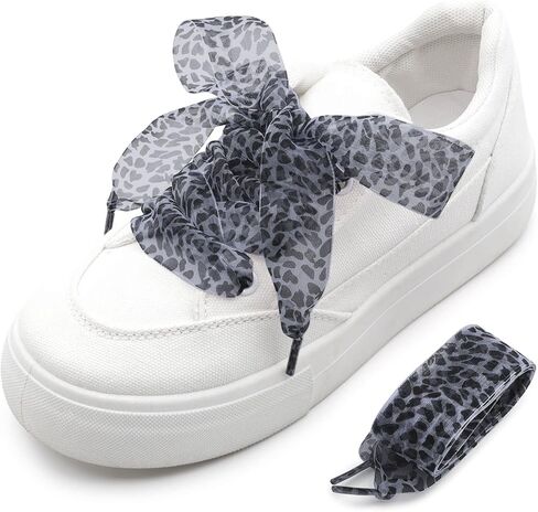 Snow Yarn Shoe Laces: Wide Leopard Flat Sneakers Shoelaces 2 Pair in Kuwait