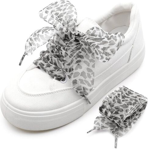 Snow Yarn Shoe Laces: Wide Leopard Flat Sneakers Shoelaces 2 Pair in Kuwait