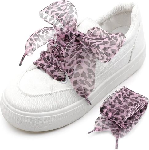 Snow Yarn Shoe Laces: Wide Leopard Flat Sneakers Shoelaces 2 Pair in Kuwait