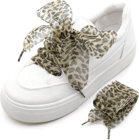 Snow Yarn Shoe Laces: Wide Leopard Flat Sneakers Shoelaces 2 Pair in Kuwait