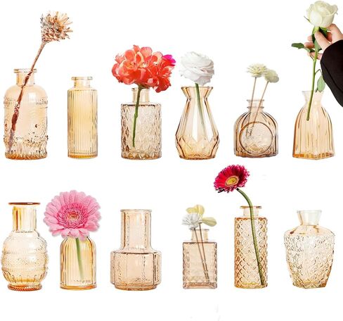 Glass Bud Vases Set of 12, Small Clear Vases for Centerpieces, Mini Glass Vases in Bulk, Vintage Vases Assorted Tiny Flower Vase for Baby Shower Wedding Floral Arrangements Home Table Decorations in Saudi Arabia