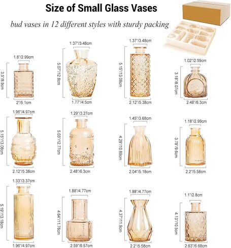Glass Bud Vases Set of 12, Small Clear Vases for Centerpieces, Mini Glass Vases in Bulk, Vintage Vases Assorted Tiny Flower Vase for Baby Shower Wedding Floral Arrangements Home Table Decorations in Saudi Arabia