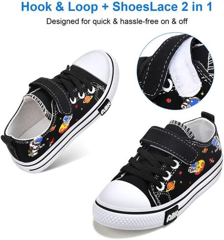 Toddler Boys Girls Slip On Canvas Sneakers Cartoon Dinasour Printed Little Kid Unisex Adjustable Strap Walking Shoes Lazy Shoes with Hook and Loops in Saudi Arabia