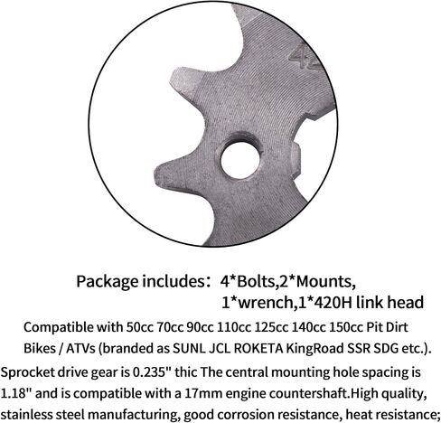 ضرس أمامي 420-15T 17 ملم متوافق مع 50cc 70cc 90cc 110cc 125cc الترابية دراجة الطرق غير الممهدة دراجة صغيرة ATV 4 عجلات الدراجة in Kuwait