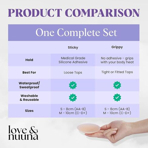 Love & Nuuna لاصق ولاصق لا ملزم يغطي زوجين - كعكات الحلمة اللزجة والمسحة - فطائر قابلة لإعادة الاستخدام ومقاومة للماء in Kuwait