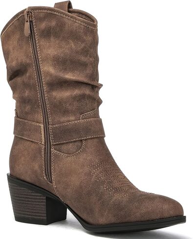 GLOBALWIN Women's Mid Calf The Western Cowgirl Boots Fashion Cowboy Boots For Women Chunky Low Heel in Saudi Arabia