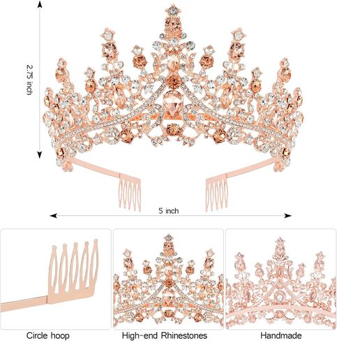 Rose Gold Glitter Crystal Tiara & 'Birthday Queen' Sash Set for Women - Crown and Sash for Girls Princess Party Decorations in Saudi Arabia