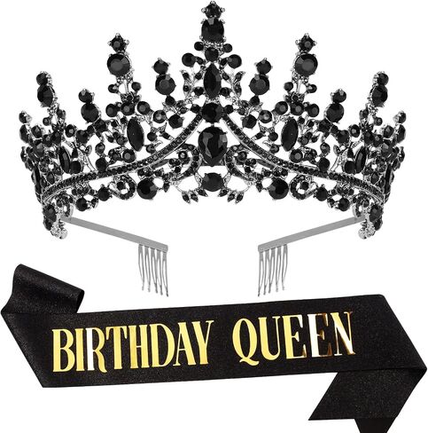 Rose Gold Glitter Crystal Tiara & 'Birthday Queen' Sash Set for Women - Crown and Sash for Girls Princess Party Decorations in Saudi Arabia