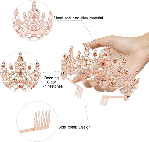 Rose Gold Glitter Crystal Tiara & 'Birthday Queen' Sash Set for Women - Crown and Sash for Girls Princess Party Decorations in Saudi Arabia
