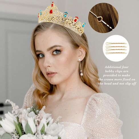 AHONEY Peach Tiara and Crown for Women, Crystal Crown Rhinestone Princess Peach Tiaras for Birthday Prom Halloween Party Accessories in Saudi Arabia