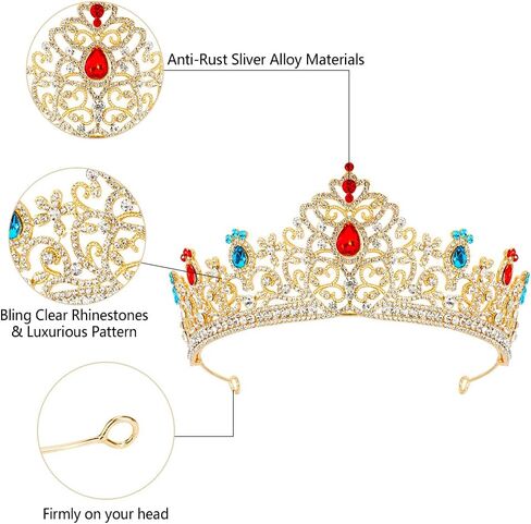 AHONEY Peach Tiara and Crown for Women, Crystal Crown Rhinestone Princess Peach Tiaras for Birthday Prom Halloween Party Accessories in Saudi Arabia