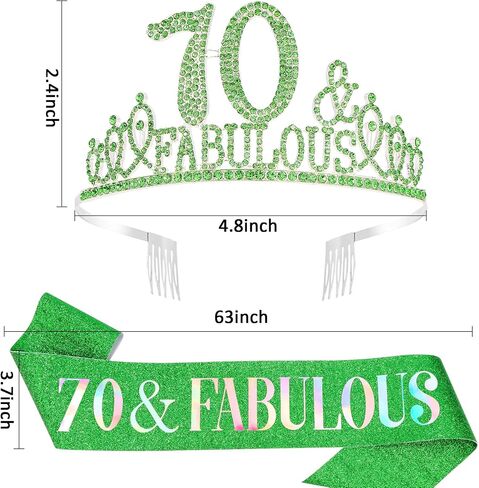 70th Birthday Decorations for Women, 70th Birthday Gifts Sash and Crown for Women Set, 70 & Fabulous Party Supplies, Green in Kuwait