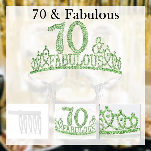 70th Birthday Decorations for Women, 70th Birthday Gifts Sash and Crown for Women Set, 70 & Fabulous Party Supplies, Green in Kuwait