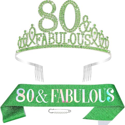 70th Birthday Decorations for Women, 70th Birthday Gifts Sash and Crown for Women Set, 70 & Fabulous Party Supplies, Green in Kuwait