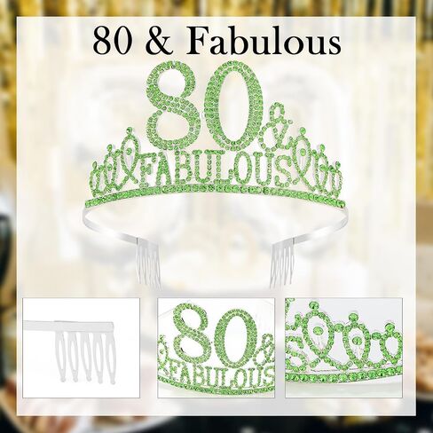 70th Birthday Decorations for Women, 70th Birthday Gifts Sash and Crown for Women Set, 70 & Fabulous Party Supplies, Green in Kuwait
