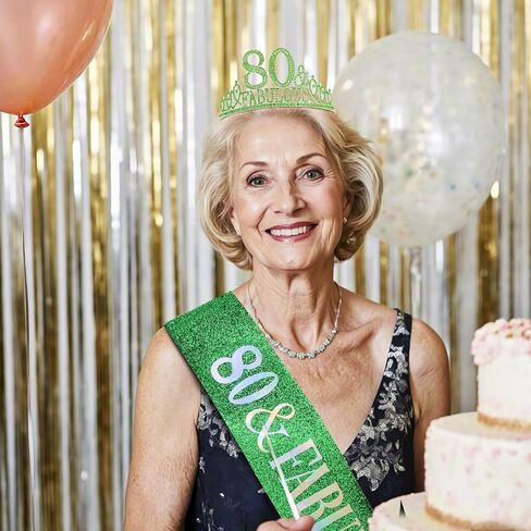 70th Birthday Decorations for Women, 70th Birthday Gifts Sash and Crown for Women Set, 70 & Fabulous Party Supplies, Green in Kuwait