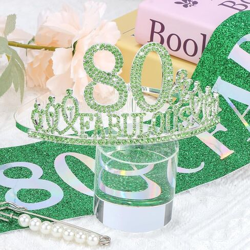 70th Birthday Decorations for Women, 70th Birthday Gifts Sash and Crown for Women Set, 70 & Fabulous Party Supplies, Green in Kuwait