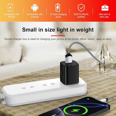 iPhone Charger Block, Plug in Phone Charger, Sicodo 4Pack Single Port USB Wall Charger Fast Charging Adapter Cube Box for iPhone 15 14 13 12 SE(2020) 11/11pro/XS/XS Max,Samsung Galaxy S23/S22/S21,LG in Kuwait