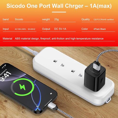 iPhone Charger Block, Plug in Phone Charger, Sicodo 4Pack Single Port USB Wall Charger Fast Charging Adapter Cube Box for iPhone 15 14 13 12 SE(2020) 11/11pro/XS/XS Max,Samsung Galaxy S23/S22/S21,LG in Kuwait