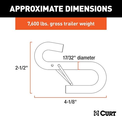 CURT 81830 17/32-Inch Certified Trailer Safety Chain S-Hook with Latch, 7,600 lbs in Saudi Arabia