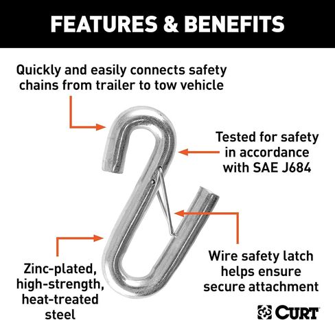 CURT 81830 17/32-Inch Certified Trailer Safety Chain S-Hook with Latch, 7,600 lbs in Saudi Arabia