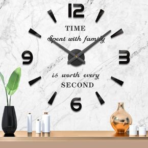 Mintime ساعة حائط كبيرة تعمل بالبطارية DIY ساعة حائط لغرفة المعيشة/المكتب الحديثة المزخرفة