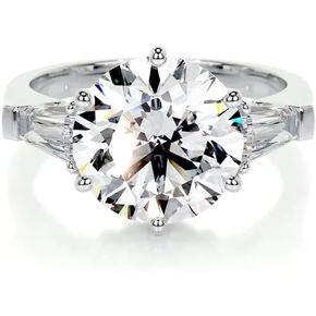 3.5 Carat (ctw) Round Cut Moissanite Engagement Rings for women Platinum Plated Silver Ring Moissanite Rings