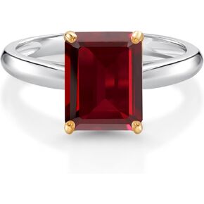 Gem Stone King 10K White and Yellow Gold 9X7MM Emerald Cut Gemstone Birthstone Engagement Ring | Wedding Anniversary Promise Gold Ring For Women | Available In Size 5, 6, 7, 8, 9